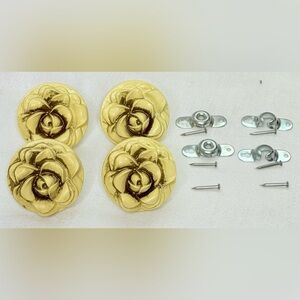 Antique or Vintage Rose Shaped Curtain Tie Backs Cream Blsck Set Of 4 2.25”